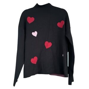 Nicole Miller NWT Hearts Novelty Black Mock Neck Sweater Valentines Sz XL